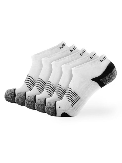 Meikan 5 Pack Low Cut Performance Sports Socks - White/Black