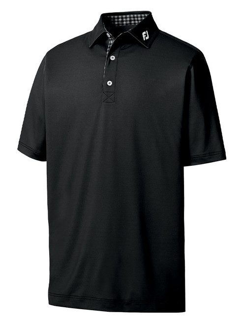 FootJoy Pique Solid Gingham Trim Golf Shirt (Athletic Fit) - Black