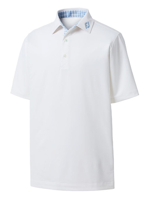 FootJoy Pique Solid Gingham Trim Golf Shirt (Athletic Fit) - White