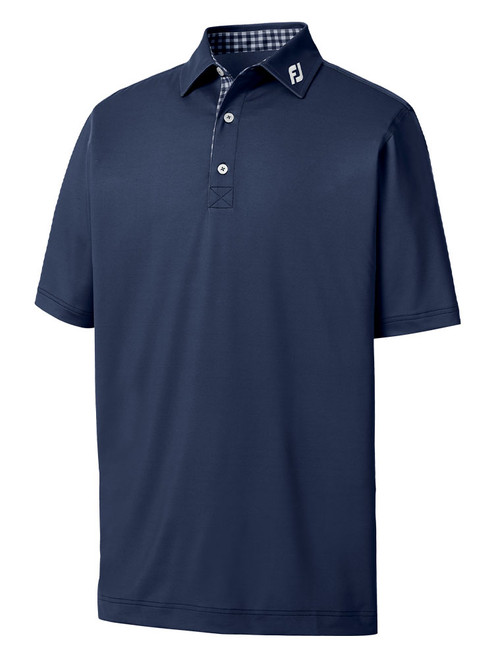 FootJoy Lisle Solid Gingham Trim Golf Shirt (Athletic Fit) - Navy