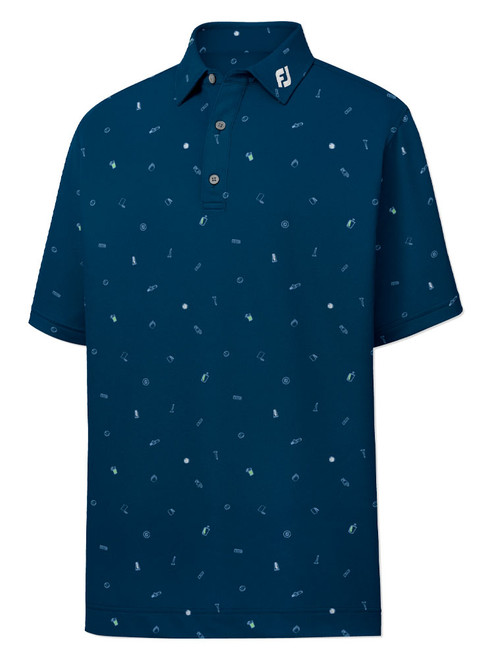 FootJoy Golf Doodle Print Lisle Shirt (Athletic Fit) - Navy