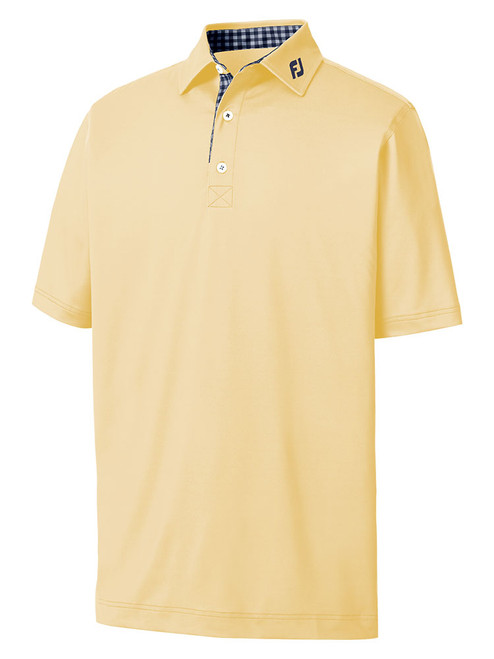 FootJoy Pique Solid Gingham Trim Golf Shirt (Athletic Fit) - Lemonade