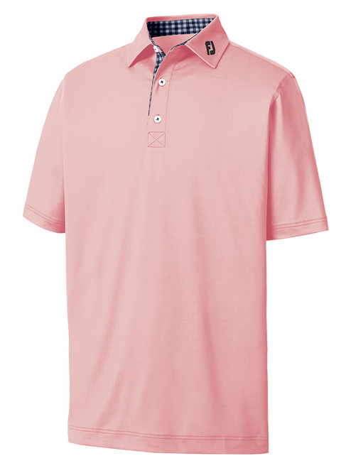FootJoy Pique Solid Gingham Trim Golf Shirt (Athletic Fit) - Quartz Pink