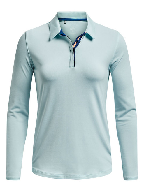 Under Armour Women's Zinger MicroStripe LS Polo - Fuse Teal/White