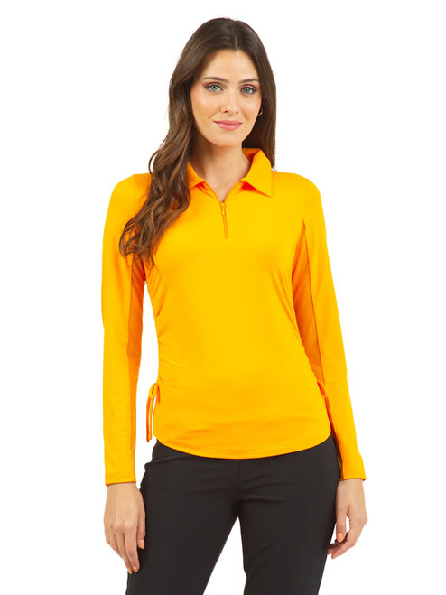 IBKUL Adjustable Long Sleeve Zip Polo - Orange Peel
