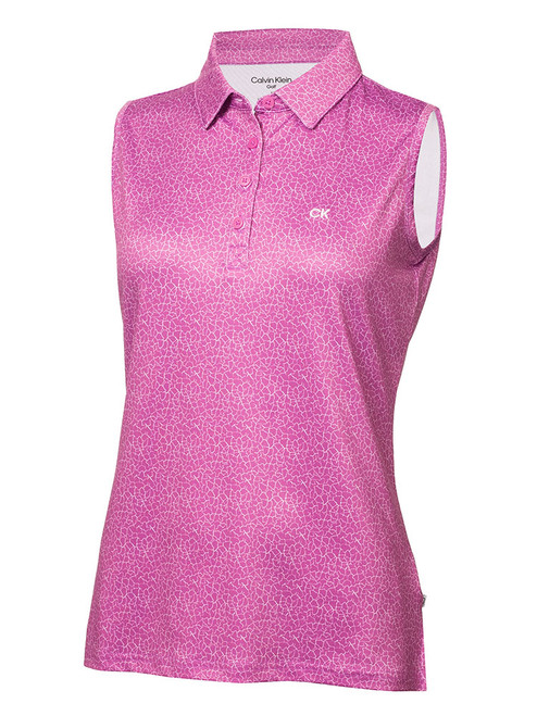 Calvin Klein Women's Crackle Sleeveless Polo - Orchid/White