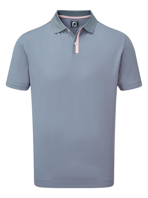 FootJoy Solid Stripe Placket Pique Golf Shirt (Athletic Fit) - Graphite/Quartz