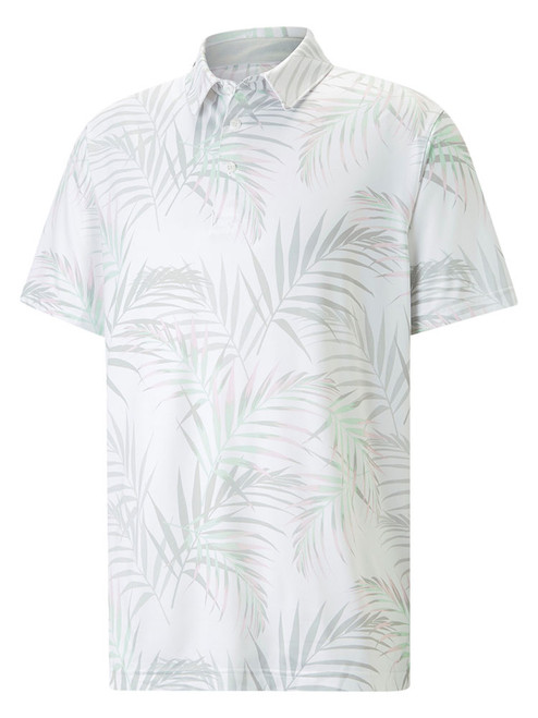 Puma CLOUDSPUN Palm Leaf Golf Polo - Bright White/Minty Burst