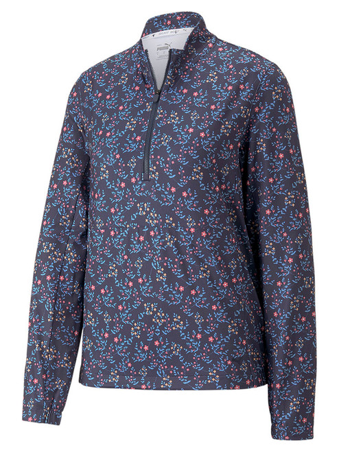 Puma Women's Floral CLOUDSPUN 1/4-Zip Golf Pullover - Navy Blazer/Loveable