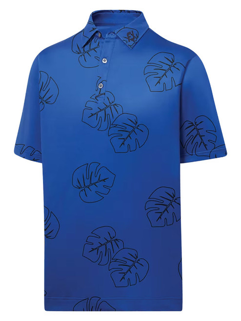 FootJoy Jungle Leaf Print Lisle Golf Shirt (Athletic Fit) - Ocean/White