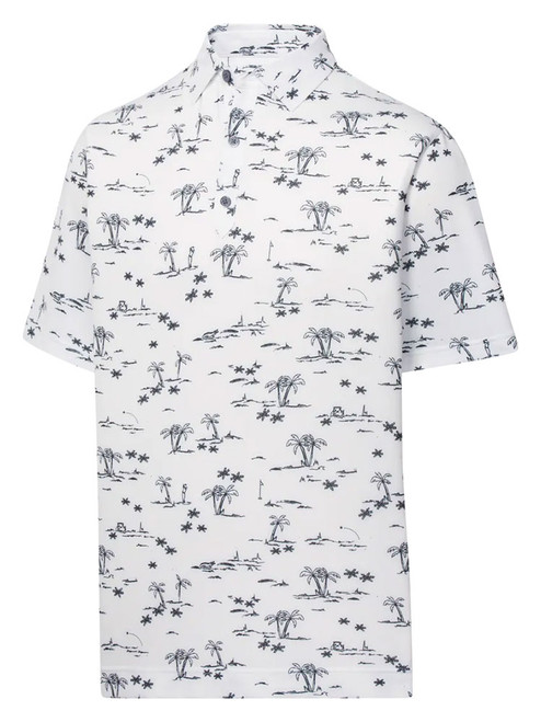FootJoy Tropic Golf Print Lisle Golf Shirt (Athletic Fit) - White/Black