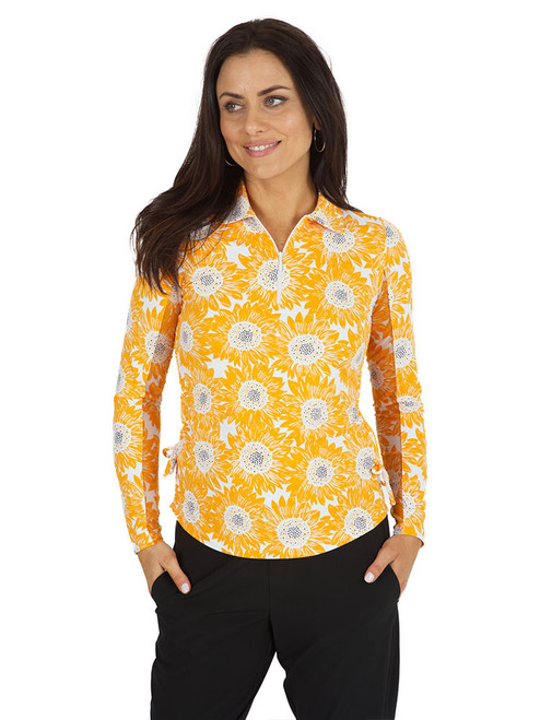 IBKUL Ruthie Print Long Sleeve Top - Orange Peel/White