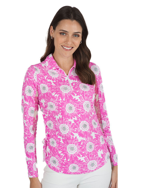 IBKUL Ruthie Print Long Sleeve Top - Hot Pink/White