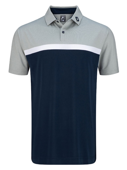 FootJoy Lisle Colour Block Golf Shirt (Athletic Fit) - Heather Grey/White/Navy