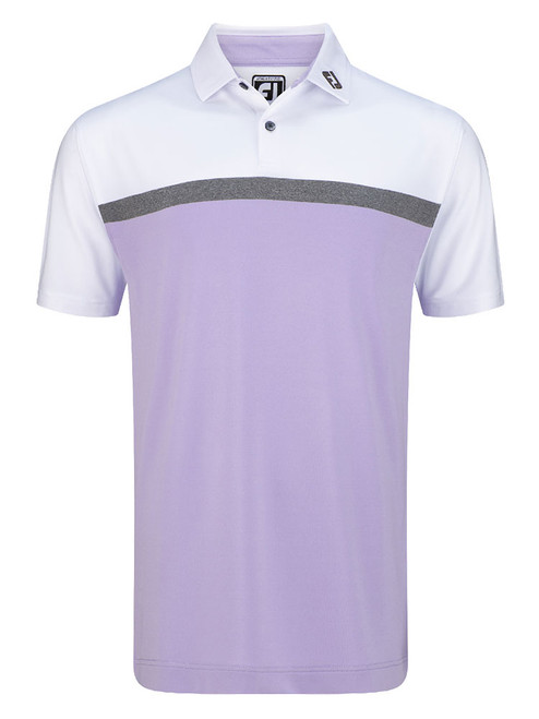 FootJoy Lisle Colour Block Golf Shirt (Athletic Fit) - White/Charcoal/Lavender