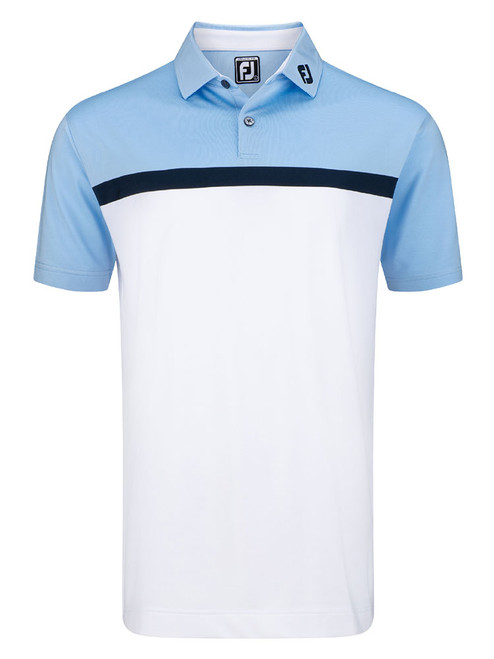 FootJoy Lisle Colour Block Golf Shirt (Athletic Fit) - Light Blue/Navy/White