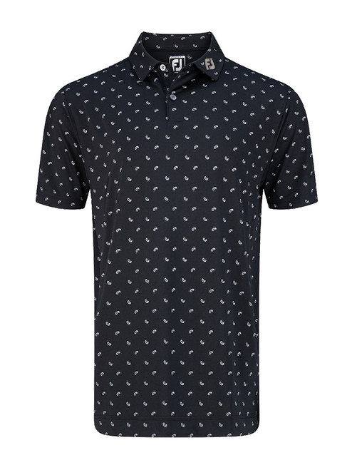 FootJoy Lisle Paisey Print Golf Shirt (Athletic Fit) - Black/Charcoal