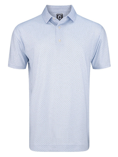 FootJoy Lisle Geo Print Golf Shirt - White/Light Blue/Navy