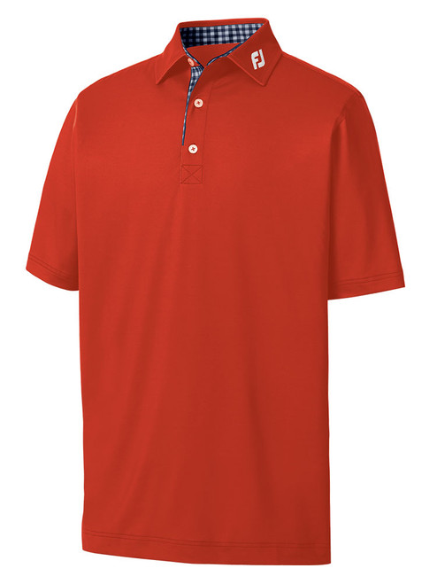 FootJoy Stretch Pique Solid Gingham Trim Golf Shirt (Athletic Fit) - Racing Red