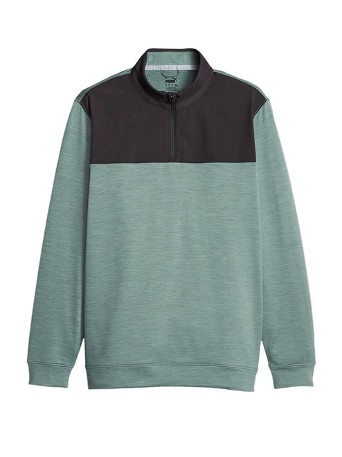 Puma CLOUDSPUN Colourblock Golf 1/4 Zip - Black/Eucalyptus Heather