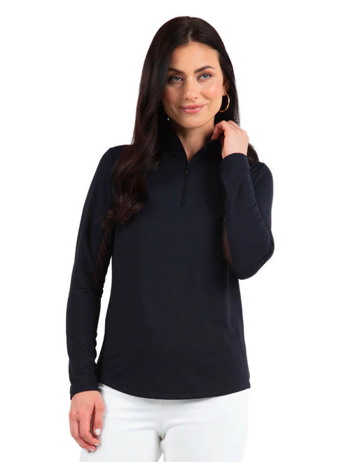 IBKUL Solid Long Sleeve Mock Neck Top - Black