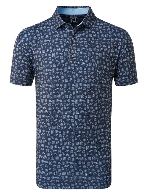 FootJoy Lisle Travel Print Golf Shirt (Athletic Fit) - Navy/True Blue