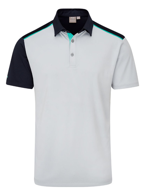Ping Mack Tailored Fit Polo - Pearl Grey/Navy Multi