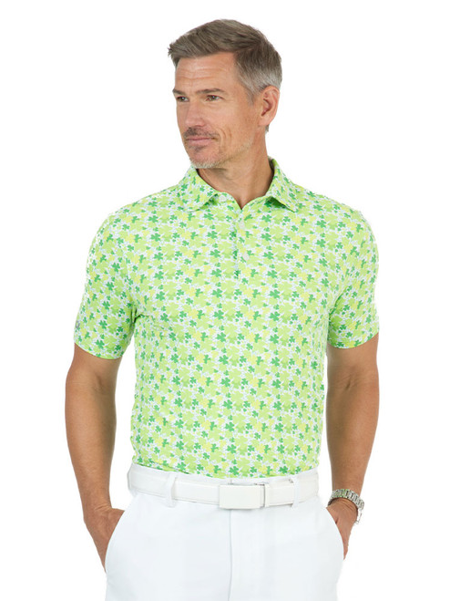 IBKUL Pot of Gold Print Short Sleeve Polo - Green