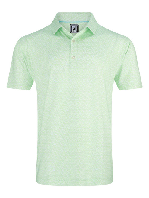 FootJoy Micro-Floral Lisle Golf Shirt - White/Palm Green