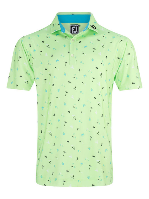 FootJoy Clam Bake Print Lisle Golf Shirt (Athletic Fit) - Palm Green