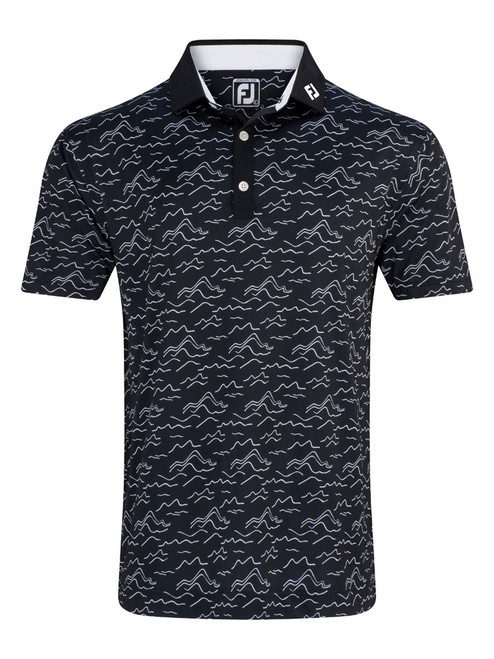 FootJoy Wave Print Lisle Golf Shirt - Black