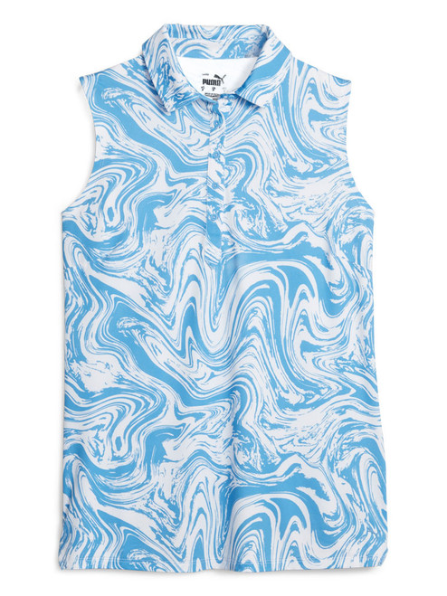 Puma Women's MATTR Sandstone Sleeveless Golf Polo - White Glow/Regal Blue Puma Women's MATTR Sandstone Sleeveless Golf Polo - White Glow/Regal Blue