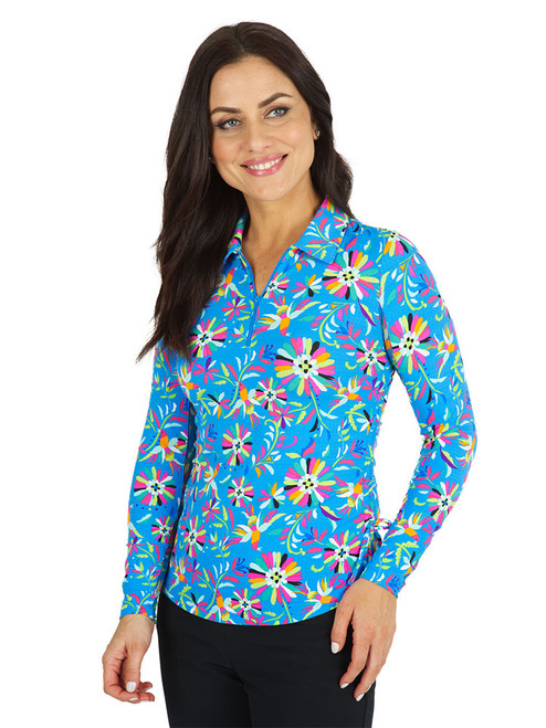 IBKUL Estela Print Long Sleeve Top - Blue/Multi