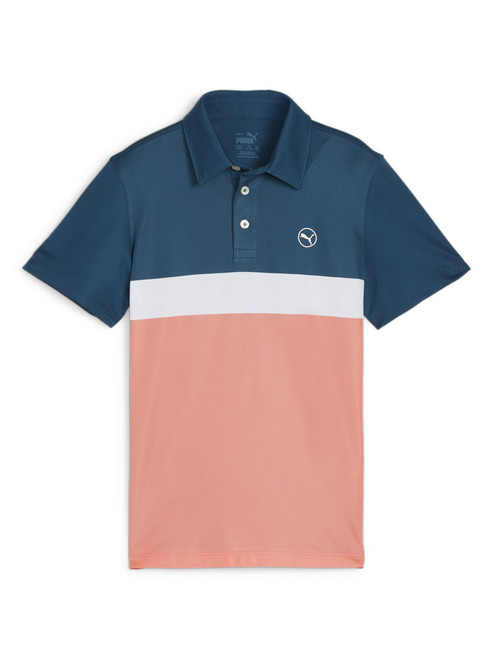 Puma JR Boy's Colourblock Golf Polo - Melon Punch/Ocean Tropic