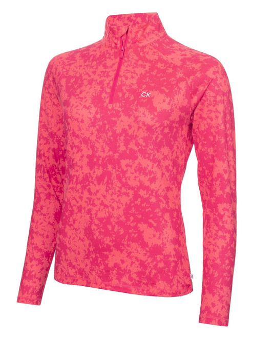 Calvin Klein Women's Canvas Print 1/2 Zip Top - Berry Pink