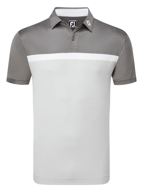 FootJoy Lisle Colour Block Golf Shirt (Athletic Fit) - Grey Cliff/Gravel/White