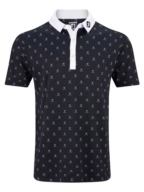FootJoy Stretch Pique With Golf Print Golf Shirt (Athletic Fit) - Black/White