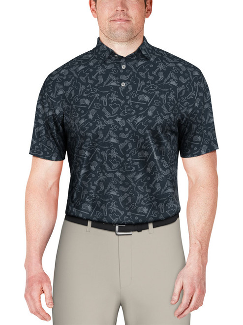 Ben Hogan All Over Golf Conversational Print Polo Shirt - Charcoal Art