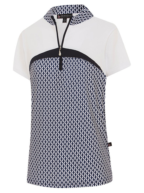Birdee Sport Women's Cortez Reverse Short Sleeve Zipper Top - White/Navy Birdee Sport Women's Cortez Reverse Short Sleeve Zipper Top - White/Navy