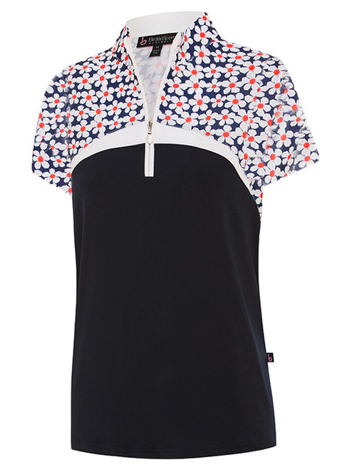 Birdee Sport Women's Modsquad Team Short Sleeve Zipper Top - Flower Birdee Sport Women's Modsquad Team Short Sleeve Zipper Top - Flower