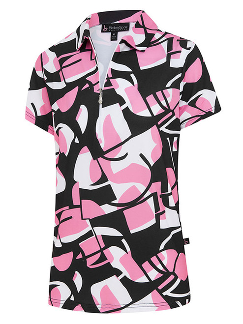 Birdee Sport Women's Madrid Short Sleeve Zipper Top - Pink/Black