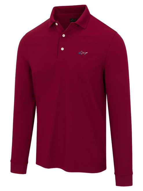 Greg Norman Long Sleeve Pique Shark Polo - Cabernet