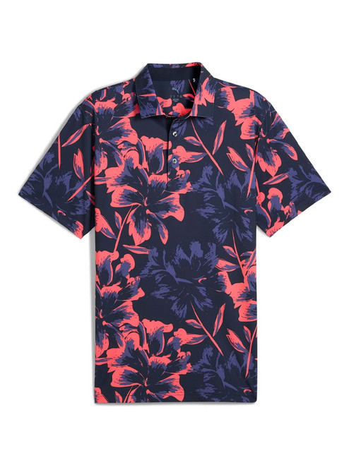 Puma MATTR Broken Flower Polo - Deep Navy/Peach Frost