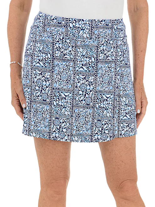 IBKUL Josie Print Faux Wrap Skort (16.5") - Navy/Peri