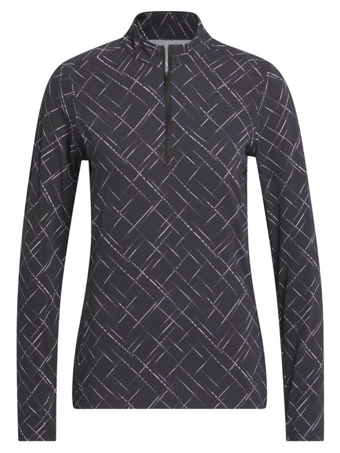 adidas Womens Ultimate365 Printed Quarter-Zip Mock Neck Top - Black