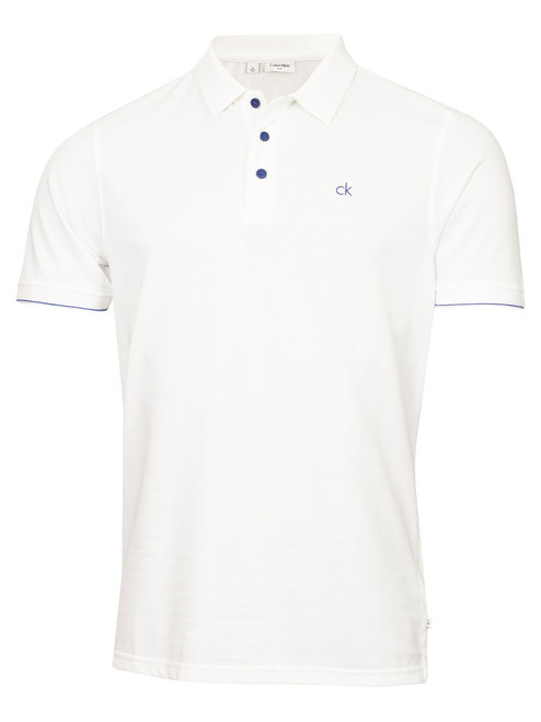 Calvin Klein Mason Cotton Blend Polo - White/Cobalt