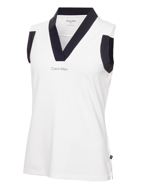 Calvin Klein Womens Juno Jersey Sleeveless Polo - White
