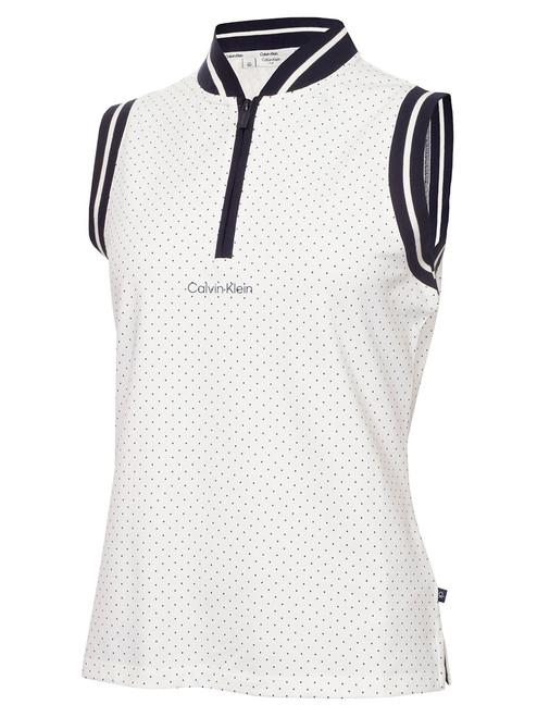Calvin Klein Womens Camilla Printed Sleeveless Polo - White