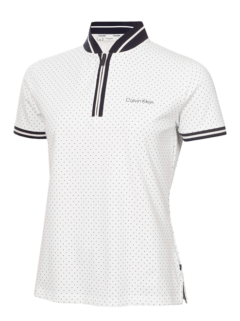 Calvin Klein Womens Camilla Printed Short Sleeve Polo - White