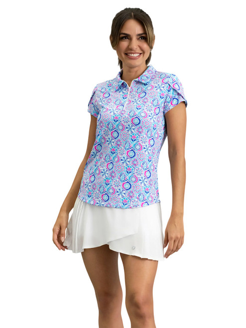 IBKUL Alexis Tulip Short Sleeve Polo - Turquoise Multi